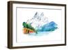 Natural Landscape Mountains and River Watercolor Illustration-undrey-Framed Art Print