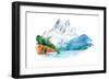 Natural Landscape Mountains and River Watercolor Illustration-undrey-Framed Art Print