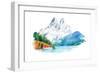 Natural Landscape Mountains and River Watercolor Illustration-undrey-Framed Art Print