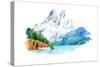 Natural Landscape Mountains and River Watercolor Illustration-undrey-Stretched Canvas