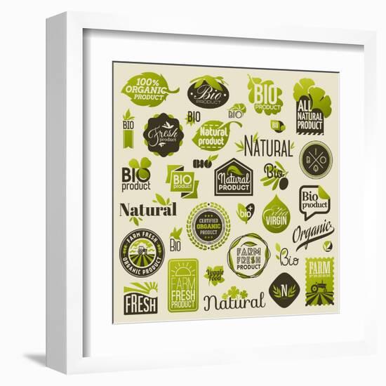 Natural Organic Product Labels, Emblems and Badges. Set of Vector Design Elements-ussr-Framed Art Print