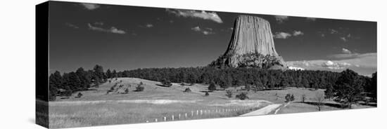 Natural Rock Formation in Black and White, Devils Tower National Monument, Wyoming, USA-null-Stretched Canvas