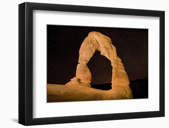Natural sandstone arch in desert, at night with starry sky, Delicate Arch, Arches-Bob Gibbons-Framed Photographic Print