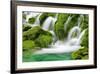 Natural Spring Waterfall Surrounded by Moss and Lush Foliage.-Liang Zhang-Framed Photographic Print