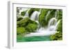 Natural Spring Waterfall Surrounded by Moss and Lush Foliage.-Liang Zhang-Framed Photographic Print