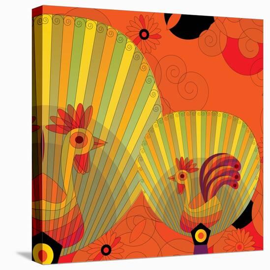 Nature Fan, Rooster Color-Belen Mena-Stretched Canvas