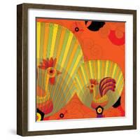 Nature Fan, Rooster Color-Belen Mena-Framed Giclee Print