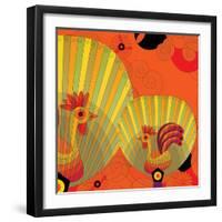 Nature Fan, Rooster Color-Belen Mena-Framed Giclee Print