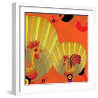 Nature Fan, Rooster Color-Belen Mena-Framed Giclee Print