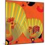 Nature Fan, Rooster Color-Belen Mena-Mounted Giclee Print