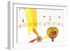 Nature Fan, Rooster-Belen Mena-Framed Giclee Print