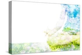 Nature Harmony Healthy Lifestyle Concept - Double Exposure Clouse up Image of Woman Doing Yoga Asa-f9photos-Stretched Canvas