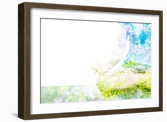 Nature Harmony Healthy Lifestyle Concept - Double Exposure Clouse up Image of Woman Doing Yoga Asa-f9photos-Framed Photographic Print