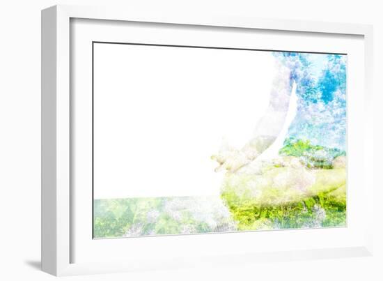 Nature Harmony Healthy Lifestyle Concept - Double Exposure Clouse up Image of Woman Doing Yoga Asa-f9photos-Framed Photographic Print