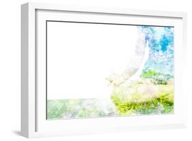 Nature Harmony Healthy Lifestyle Concept - Double Exposure Clouse up Image of Woman Doing Yoga Asa-f9photos-Framed Photographic Print