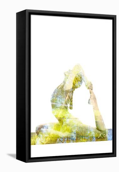 Nature Harmony Healthy Lifestyle Concept - Double Exposure Image of Woman Doing Yoga Asana King Pig-f9photos-Framed Stretched Canvas