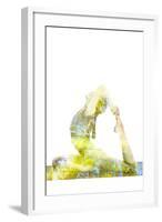 Nature Harmony Healthy Lifestyle Concept - Double Exposure Image of Woman Doing Yoga Asana King Pig-f9photos-Framed Photographic Print