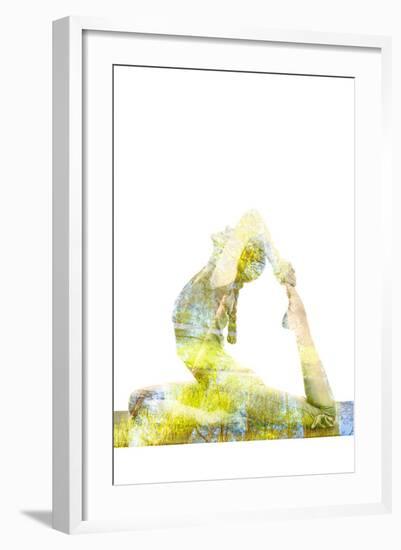 Nature Harmony Healthy Lifestyle Concept - Double Exposure Image of Woman Doing Yoga Asana King Pig-f9photos-Framed Photographic Print