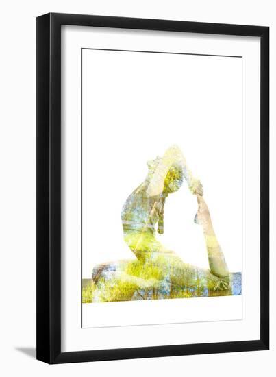 Nature Harmony Healthy Lifestyle Concept - Double Exposure Image of Woman Doing Yoga Asana King Pig-f9photos-Framed Photographic Print