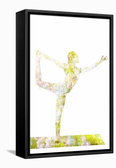 Nature Harmony Healthy Lifestyle Concept - Double Exposure Image of Woman Doing Yoga Asana Lord Of-f9photos-Framed Stretched Canvas