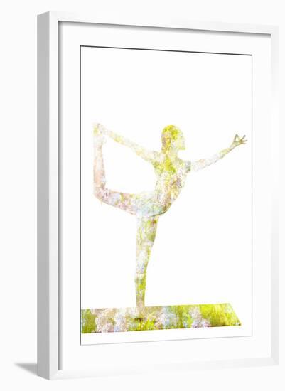 Nature Harmony Healthy Lifestyle Concept - Double Exposure Image of Woman Doing Yoga Asana Lord Of-f9photos-Framed Photographic Print