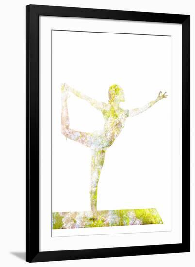 Nature Harmony Healthy Lifestyle Concept - Double Exposure Image of Woman Doing Yoga Asana Lord Of-f9photos-Framed Photographic Print