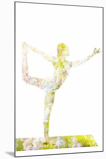 Nature Harmony Healthy Lifestyle Concept - Double Exposure Image of Woman Doing Yoga Asana Lord Of-f9photos-Mounted Photographic Print