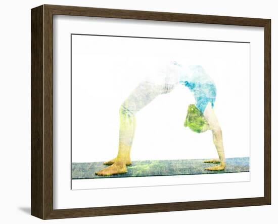 Nature Harmony Healthy Lifestyle Concept - Double Exposure Image of Woman Doing Yoga Asana Upward B-f9photos-Framed Photographic Print