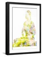 Nature Harmony Healthy Lifestyle Concept - Double Exposure Image of Woman Doing Yoga Lotus Position-f9photos-Framed Photographic Print