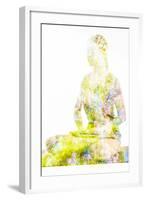 Nature Harmony Healthy Lifestyle Concept - Double Exposure Image of Woman Doing Yoga Lotus Position-f9photos-Framed Photographic Print