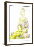 Nature Harmony Healthy Lifestyle Concept - Double Exposure Image of Woman Doing Yoga Lotus Position-f9photos-Framed Photographic Print