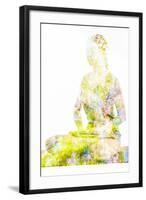 Nature Harmony Healthy Lifestyle Concept - Double Exposure Image of Woman Doing Yoga Lotus Position-f9photos-Framed Photographic Print