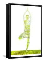 Nature Harmony Healthy Lifestyle Concept - Double Exposure Image of Woman Doing Yoga Tree Pose Asan-f9photos-Framed Stretched Canvas