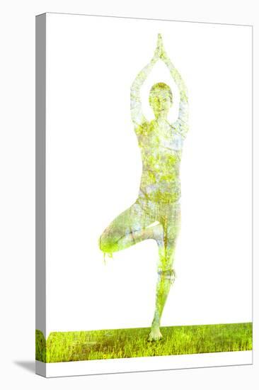 Nature Harmony Healthy Lifestyle Concept - Double Exposure Image of Woman Doing Yoga Tree Pose Asan-f9photos-Stretched Canvas