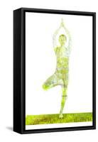 Nature Harmony Healthy Lifestyle Concept - Double Exposure Image of Woman Doing Yoga Tree Pose Asan-f9photos-Framed Stretched Canvas