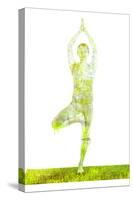 Nature Harmony Healthy Lifestyle Concept - Double Exposure Image of Woman Doing Yoga Tree Pose Asan-f9photos-Stretched Canvas