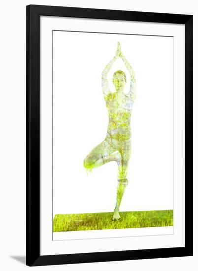 Nature Harmony Healthy Lifestyle Concept - Double Exposure Image of Woman Doing Yoga Tree Pose Asan-f9photos-Framed Photographic Print