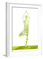 Nature Harmony Healthy Lifestyle Concept - Double Exposure Image of Woman Doing Yoga Tree Pose Asan-f9photos-Framed Photographic Print