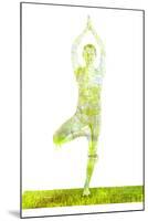 Nature Harmony Healthy Lifestyle Concept - Double Exposure Image of Woman Doing Yoga Tree Pose Asan-f9photos-Mounted Photographic Print