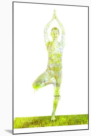 Nature Harmony Healthy Lifestyle Concept - Double Exposure Image of Woman Doing Yoga Tree Pose Asan-f9photos-Mounted Photographic Print