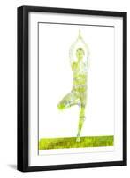 Nature Harmony Healthy Lifestyle Concept - Double Exposure Image of Woman Doing Yoga Tree Pose Asan-f9photos-Framed Photographic Print