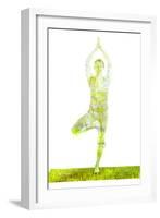 Nature Harmony Healthy Lifestyle Concept - Double Exposure Image of Woman Doing Yoga Tree Pose Asan-f9photos-Framed Photographic Print