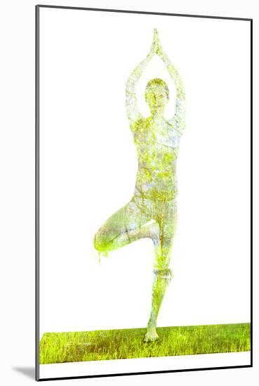 Nature Harmony Healthy Lifestyle Concept - Double Exposure Image of Woman Doing Yoga Tree Pose Asan-f9photos-Mounted Photographic Print