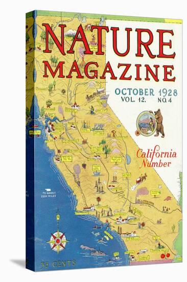 Nature Magazine - Detailed Map of California State with Scenic Spots to Visit, c.1928-Lantern Press-Stretched Canvas