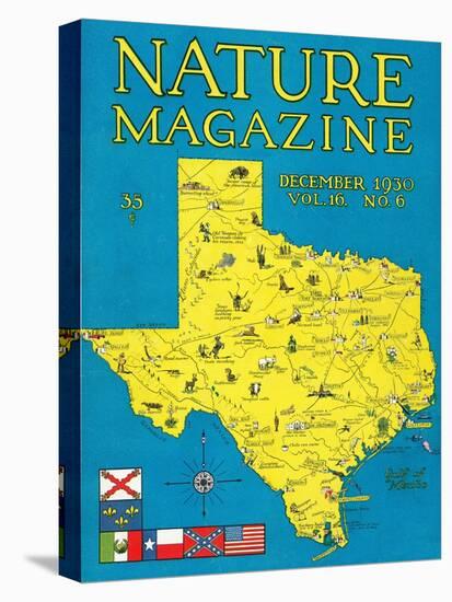 Nature Magazine - Detailed Map of Texas State with Scenic Spots to Visit, c.1930-Lantern Press-Stretched Canvas