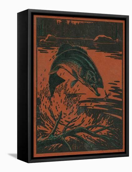 Nature Magazine - View of a Bass Jumping Out of Water to Eat a Dragonfly, c.1952-Lantern Press-Framed Stretched Canvas