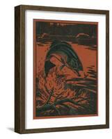 Nature Magazine - View of a Bass Jumping Out of Water to Eat a Dragonfly, c.1952-Lantern Press-Framed Art Print