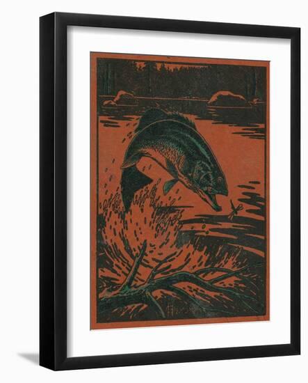 Nature Magazine - View of a Bass Jumping Out of Water to Eat a Dragonfly, c.1952-Lantern Press-Framed Art Print