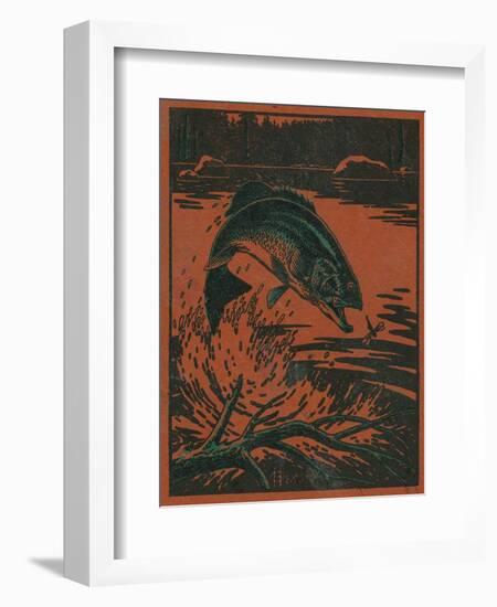 Nature Magazine - View of a Bass Jumping Out of Water to Eat a Dragonfly, c.1952-Lantern Press-Framed Art Print