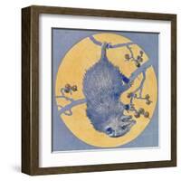 Nature Magazine - View of a Opossum Hanging Upside Down under a Full Moon, c.1926-Lantern Press-Framed Art Print